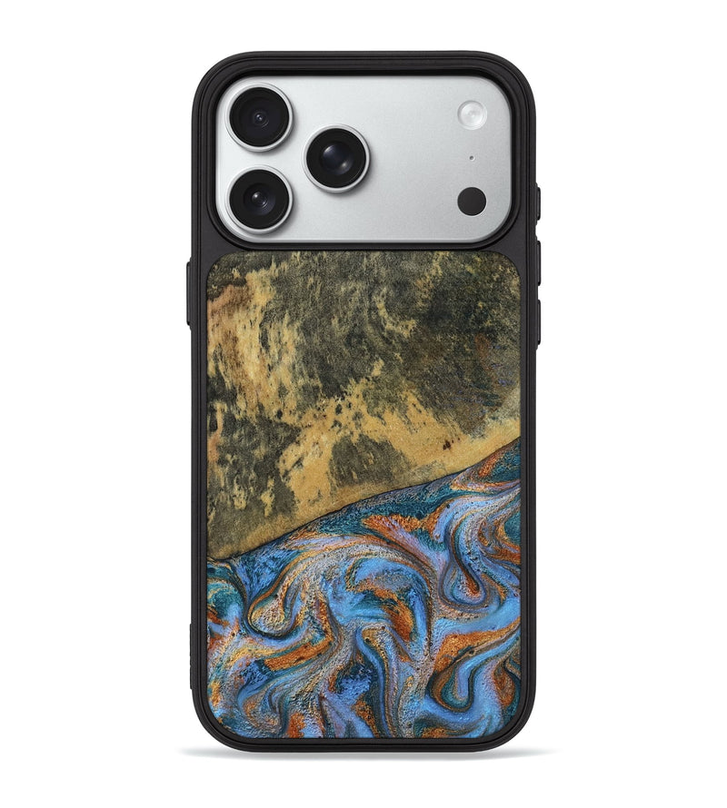 iPhone 18 Pro Max Wood Phone Case - Rey (Teal & Gold, 802995)