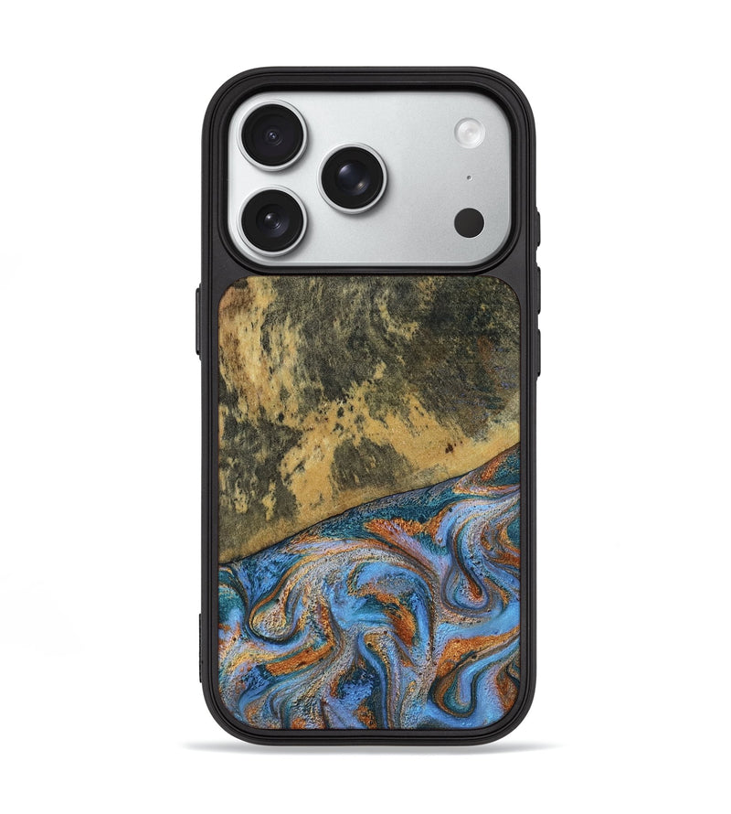 iPhone 18 Pro Wood Phone Case - Rey (Teal & Gold, 802995)
