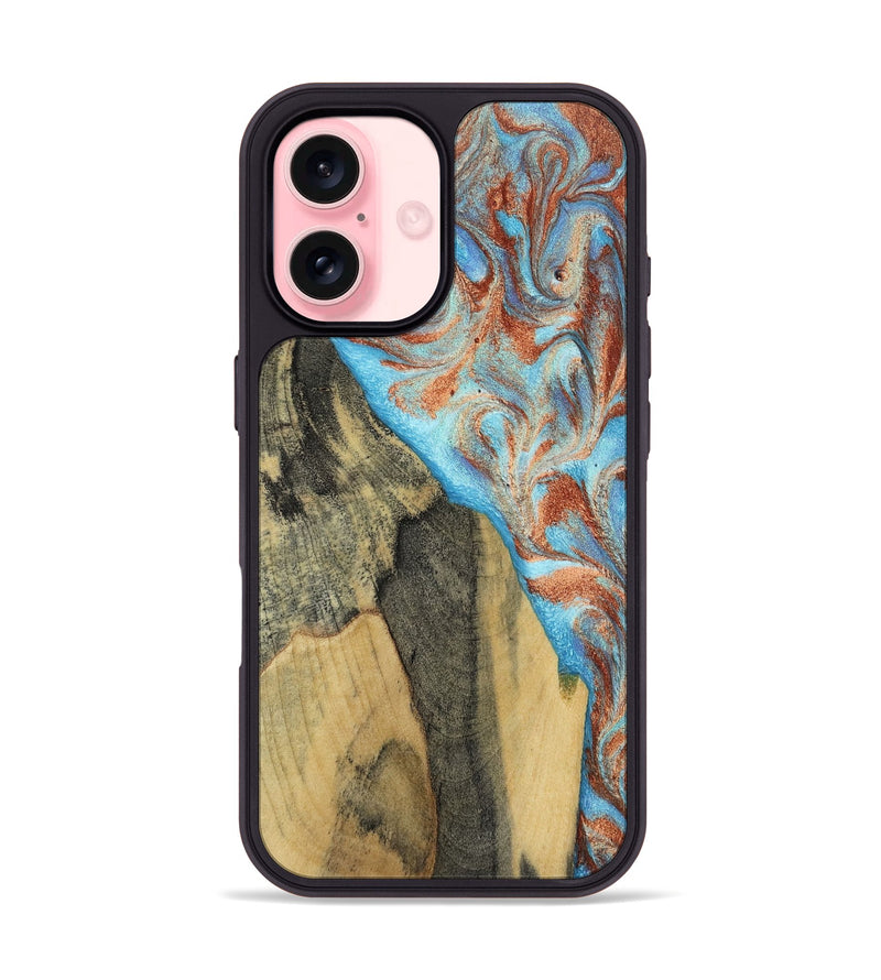 iPhone 16 Wood Phone Case - Ailany (Teal & Gold, 805932)