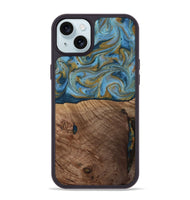 iPhone 15 Plus Wood Phone Case - Altha (Teal & Gold, 814501)