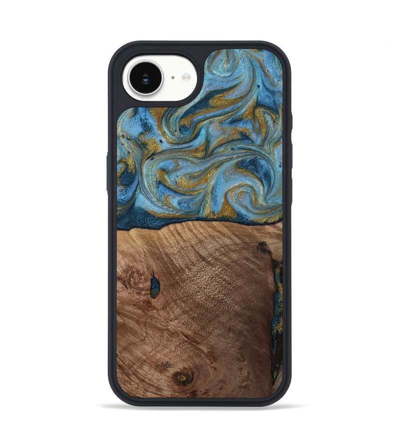 iPhone 16e Wood Phone Case - Altha (Teal & Gold, 814501)