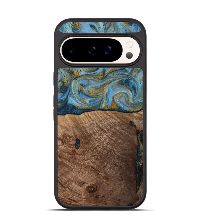 Pixel 9 Wood Phone Case - Altha (Teal & Gold, 814501)
