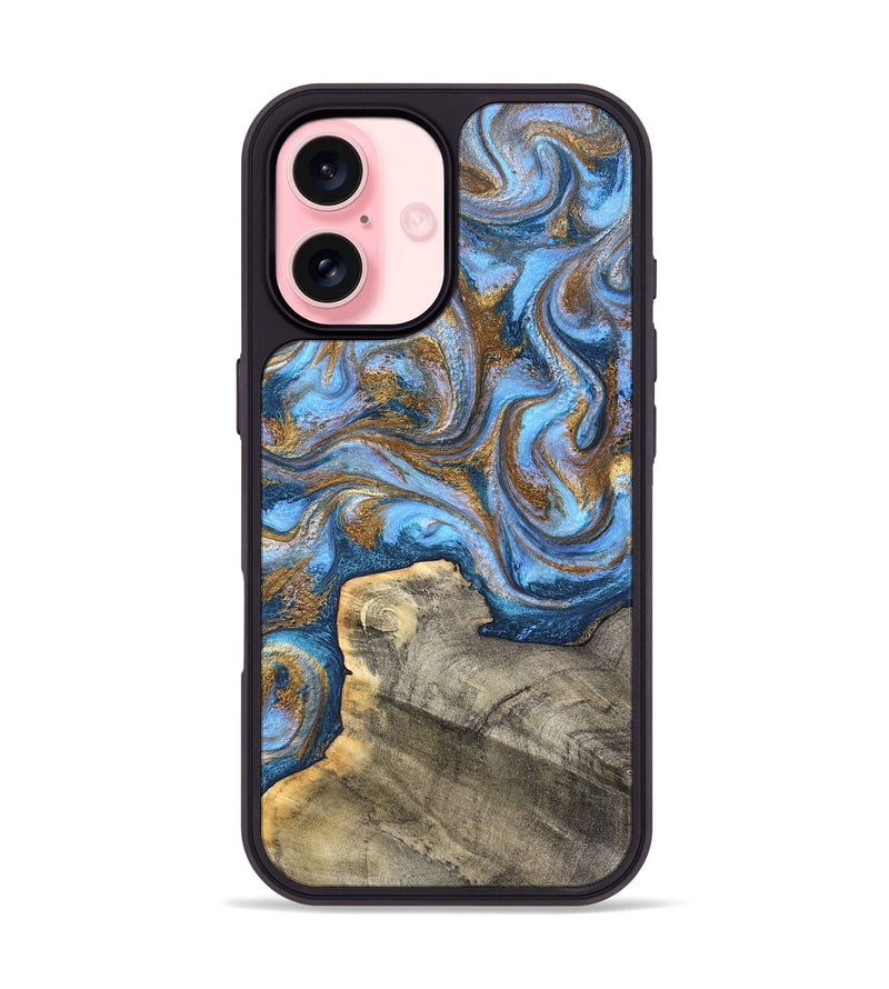 iPhone 16 Wood Phone Case - Augusta (Teal & Gold, 825552)