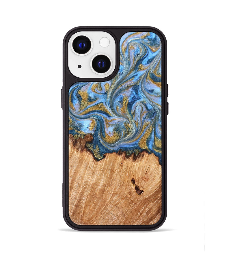iPhone 13 Wood Phone Case - Alyvia (Teal & Gold, 826096)