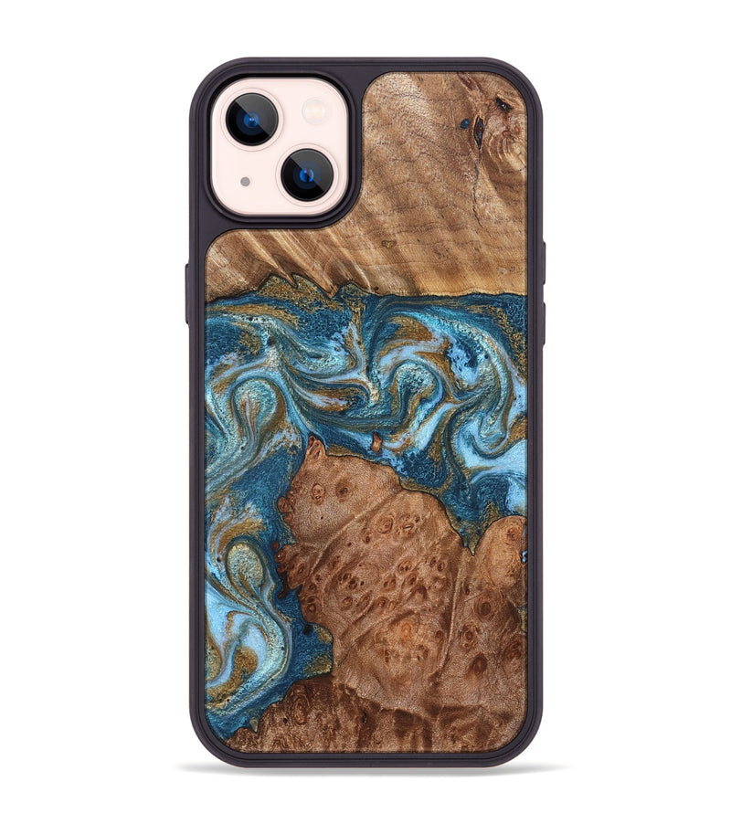 iPhone 14 Plus Wood Phone Case - Audrey (Teal & Gold, 826507)