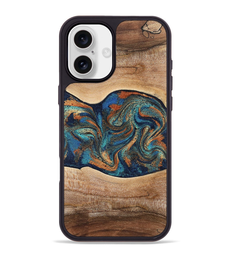 iPhone 16 Plus Wood Phone Case - Harlee (Teal & Gold, 826672)