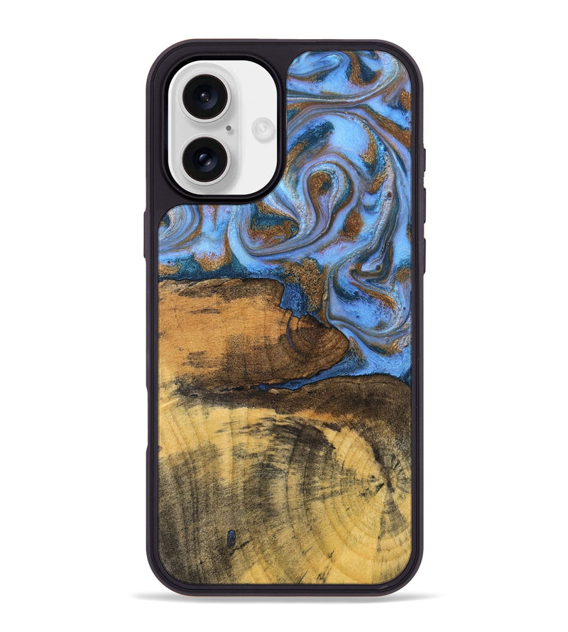 iPhone 16 Plus Wood Phone Case - Tammie (Teal & Gold, 828689)