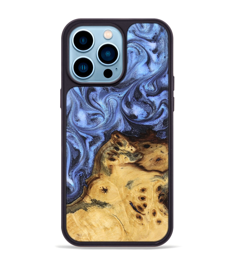 iPhone 14 Pro Max Wood Phone Case - Unique (Blue, 829018)