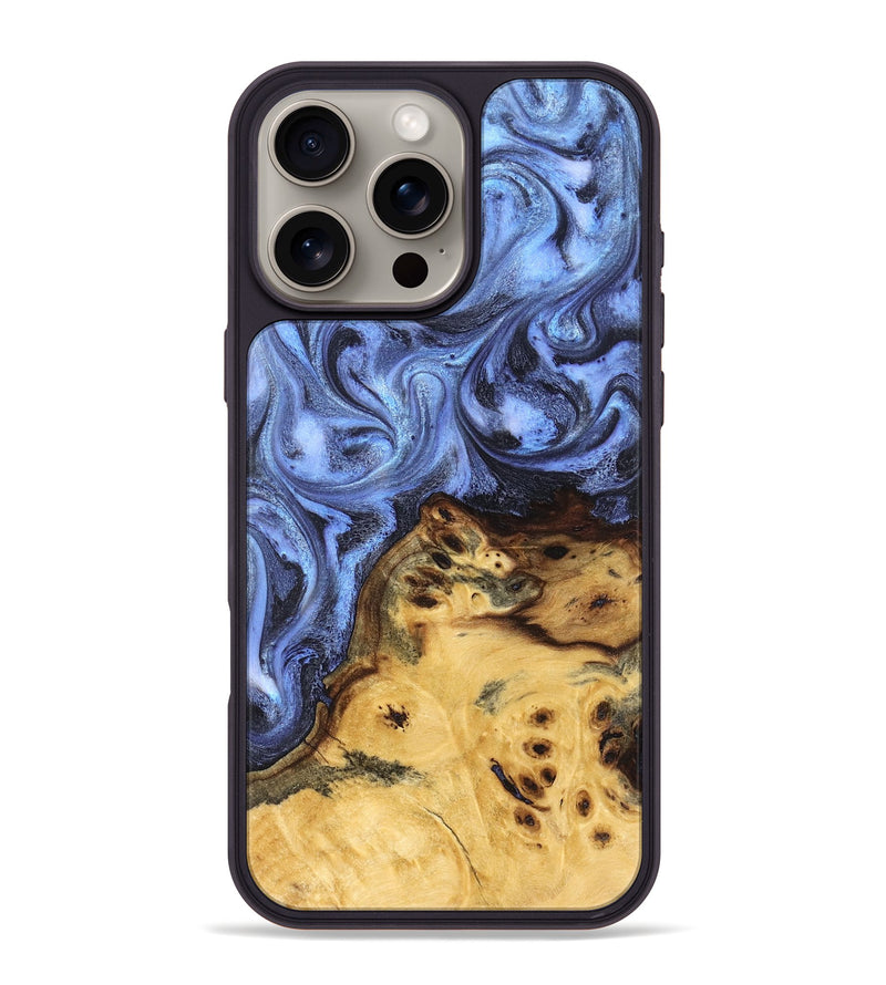 iPhone 16 Pro Max Wood Phone Case - Unique (Blue, 829018)