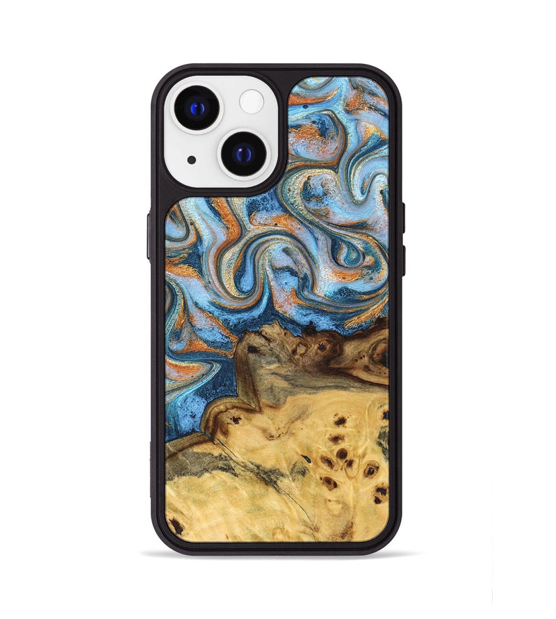 iPhone 13 Wood Phone Case - Elnora (Teal & Gold, 829103)