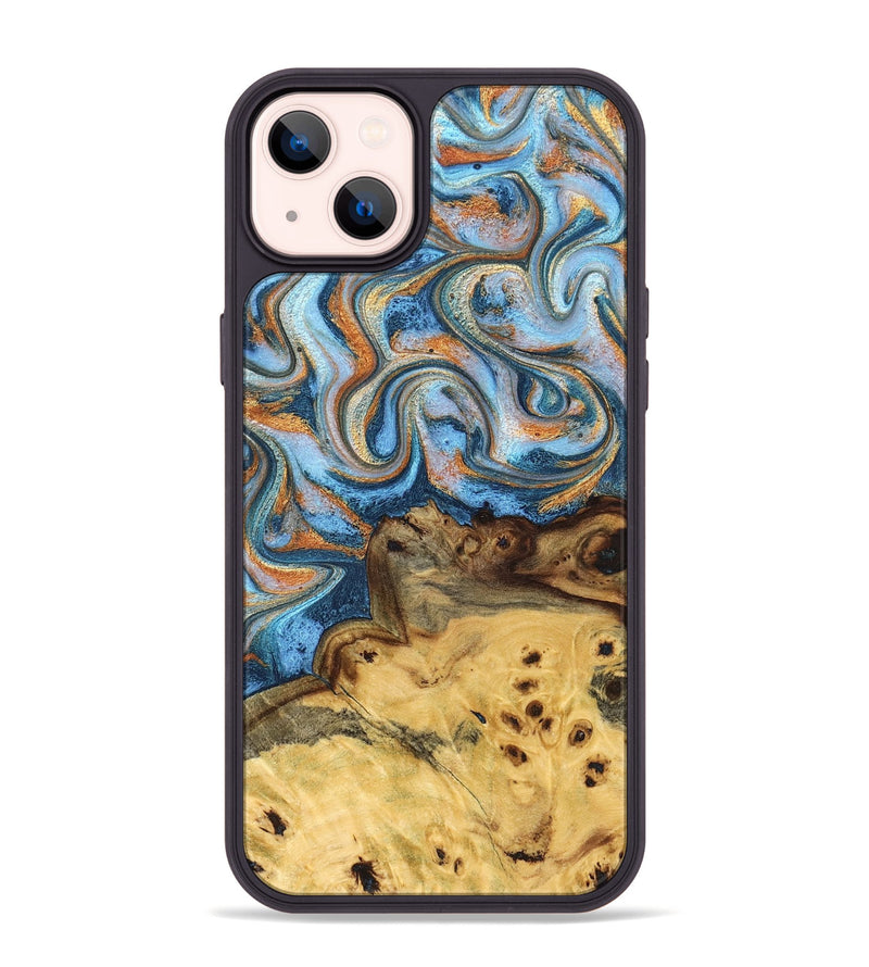 iPhone 14 Plus Wood Phone Case - Elnora (Teal & Gold, 829103)