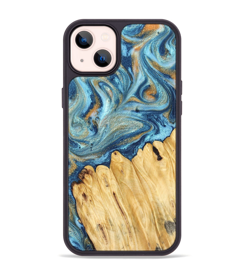 iPhone 14 Plus Wood Phone Case - Cherry (Teal & Gold, 829131)