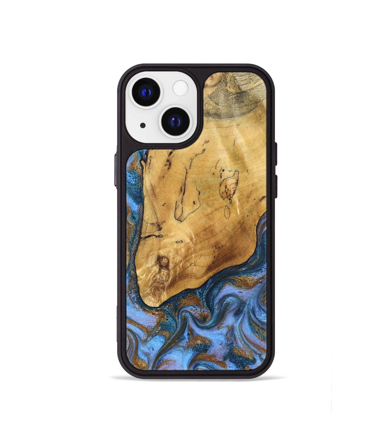 iPhone 13 mini Wood Phone Case - Tristen (Teal & Gold, 829446)