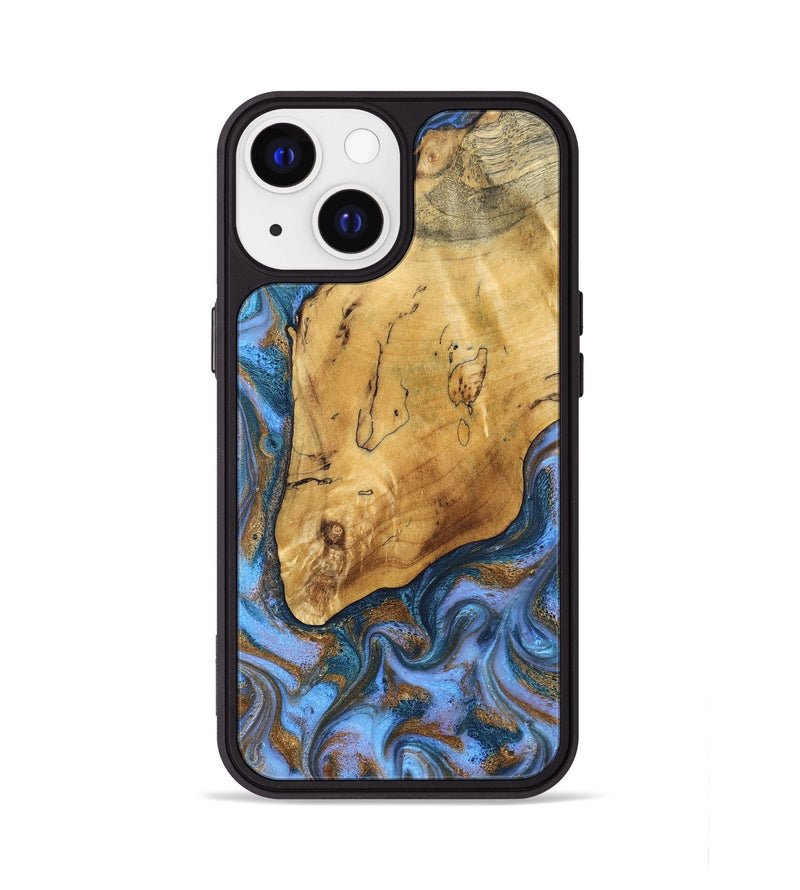 iPhone 13 Wood Phone Case - Tristen (Teal & Gold, 829446)