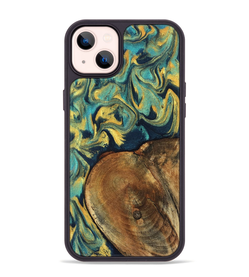 iPhone 14 Plus Wood Phone Case - Odie (Teal & Gold, 829995)