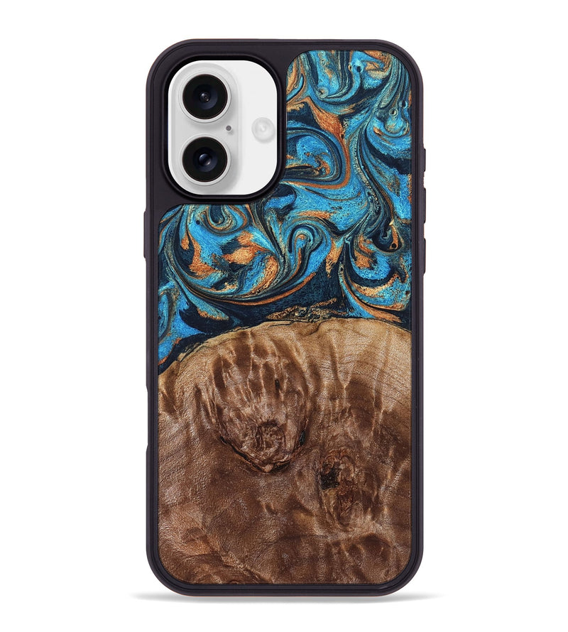 iPhone 16 Plus Wood Phone Case - Nautica (Teal & Gold, 829996)