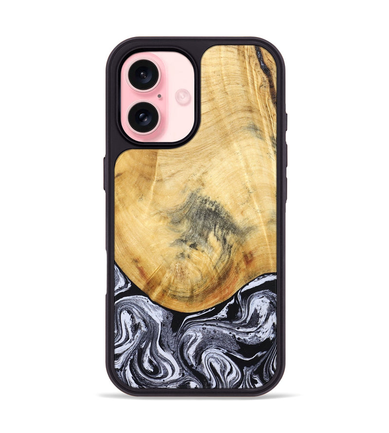 iPhone 16 Wood Phone Case - Brandi (Black & White, 830208)