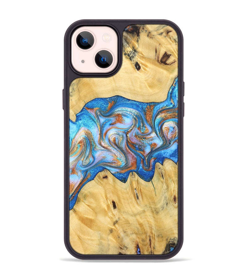 iPhone 14 Plus Wood Phone Case - Cyril (Teal & Gold, 830573)