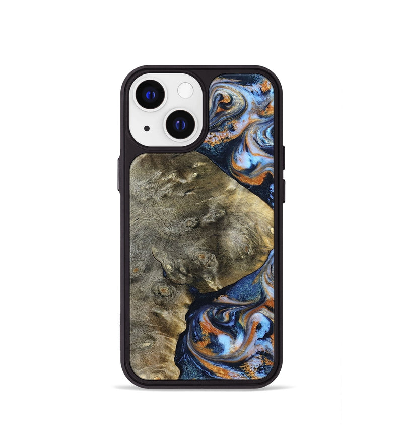 iPhone 13 mini Wood Phone Case - Kasen (Teal & Gold, 830574)