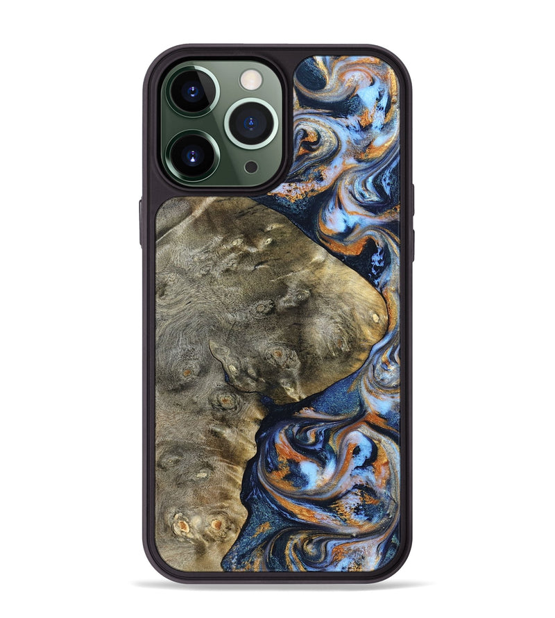 iPhone 13 Pro Max Wood Phone Case - Kasen (Teal & Gold, 830574)