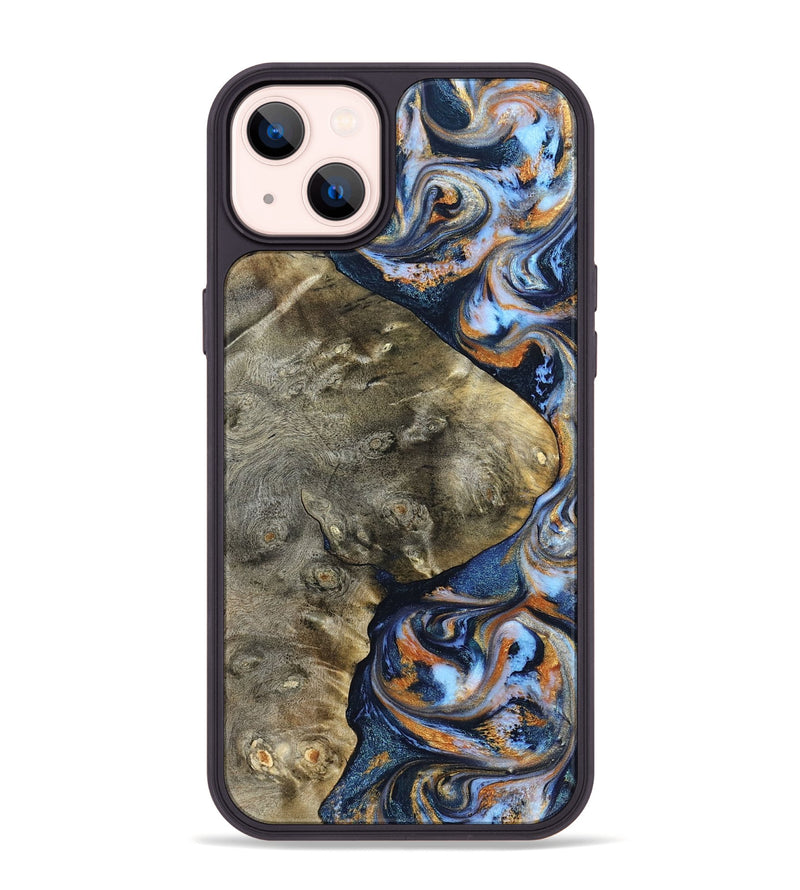 iPhone 14 Plus Wood Phone Case - Kasen (Teal & Gold, 830574)