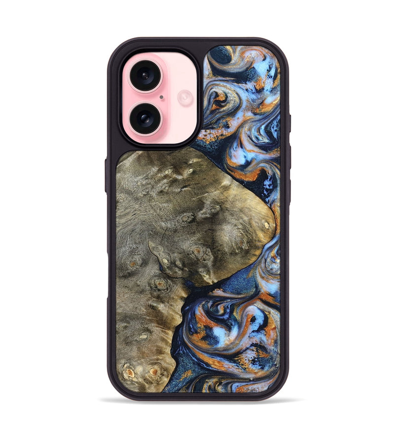 iPhone 16 Wood Phone Case - Kasen (Teal & Gold, 830574)