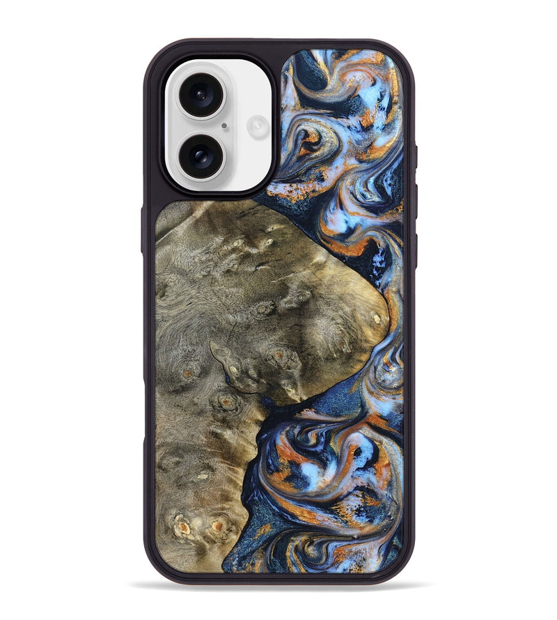 iPhone 16 Plus Wood Phone Case - Kasen (Teal & Gold, 830574)