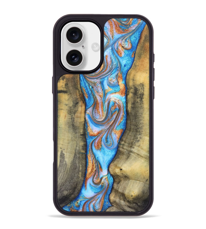iPhone 16 Plus Wood Phone Case - Ernst (Teal & Gold, 830576)