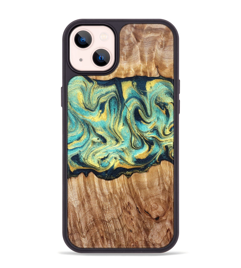 iPhone 14 Plus Wood Phone Case - Elwin (Teal & Gold, 830580)