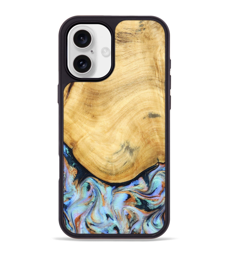 iPhone 16 Plus Wood Phone Case - Juli (Teal & Gold, 830586)