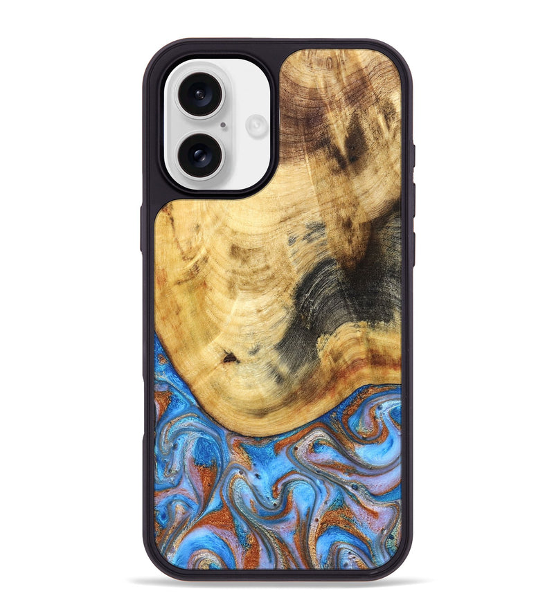 iPhone 16 Plus Wood Phone Case - Irma (Teal & Gold, 830606)