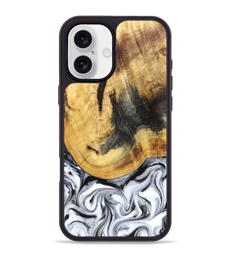 iPhone 16 Plus Wood Phone Case - Mikalah (Black & White, 830632)
