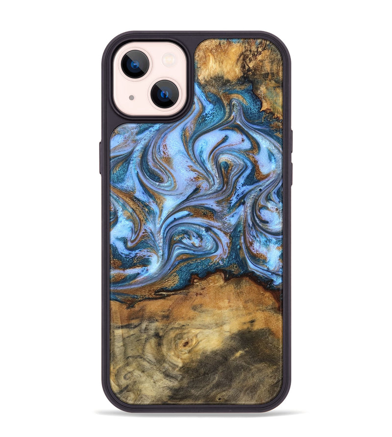 iPhone 14 Plus Wood Phone Case - Hendrix (Teal & Gold, 831003)