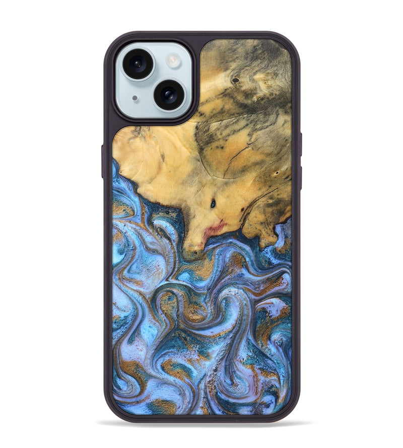 iPhone 15 Plus Wood Phone Case - Stan (Teal & Gold, 831007)