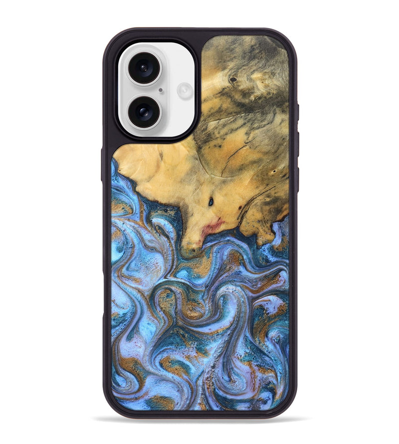 iPhone 16 Plus Wood Phone Case - Stan (Teal & Gold, 831007)