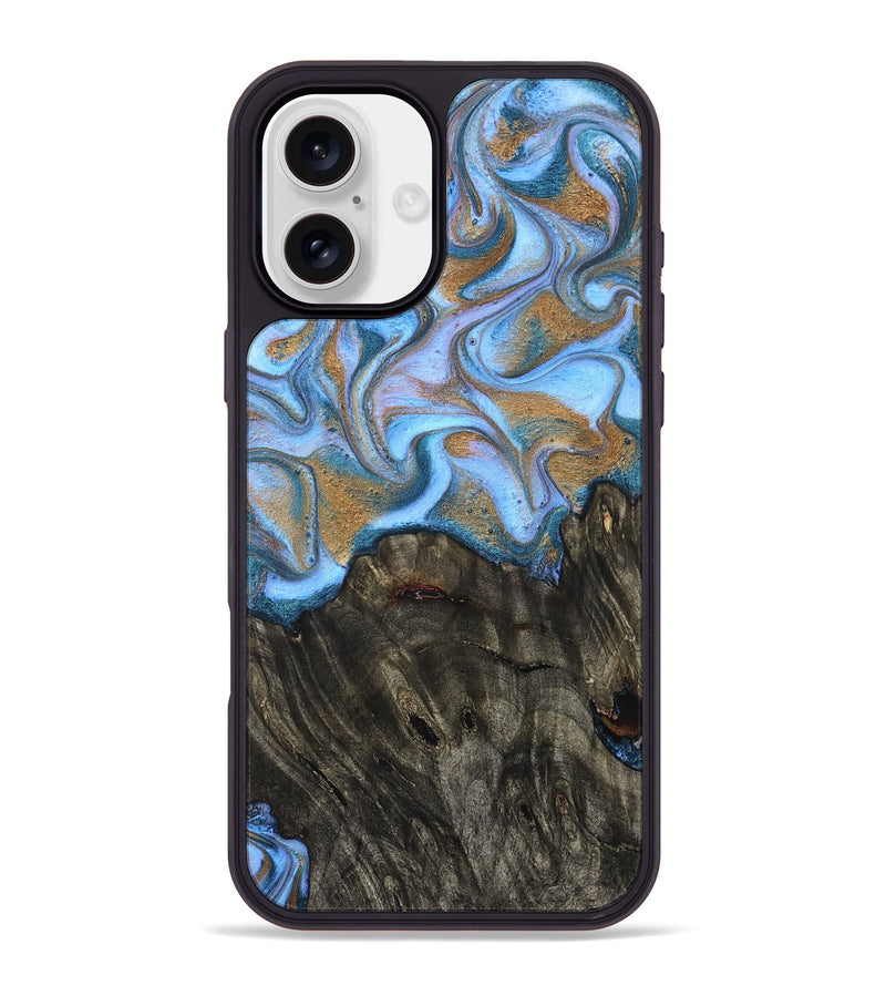 iPhone 16 Plus Wood Phone Case - Cristin (Teal & Gold, 831014)
