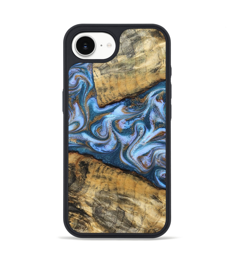 iPhone 16e Wood Phone Case - Annie (Teal & Gold, 831016)
