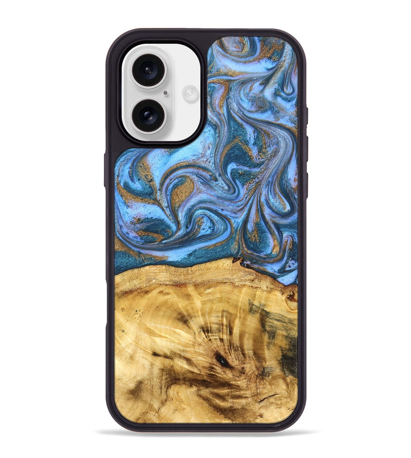 iPhone 16 Plus Wood Phone Case - Lena (Teal & Gold, 831018)