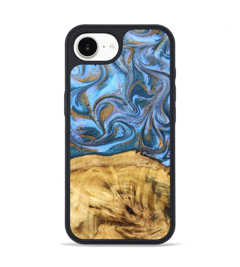 iPhone 16e Wood Phone Case - Lena (Teal & Gold, 831018)