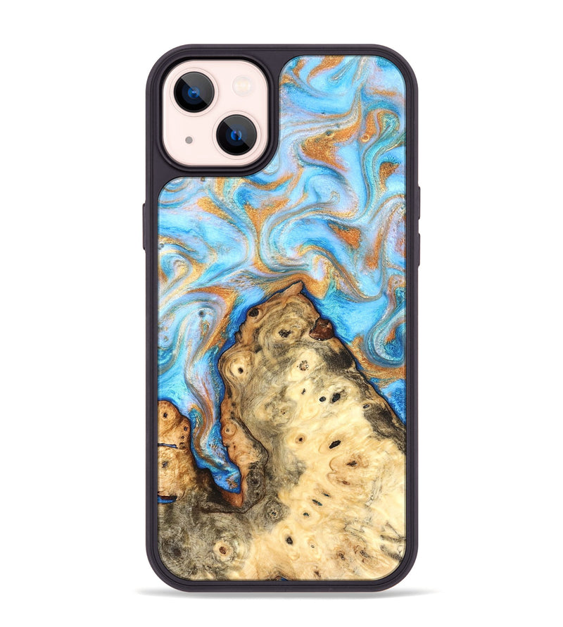 iPhone 14 Plus Wood Phone Case - Grayce (Teal & Gold, 831270)