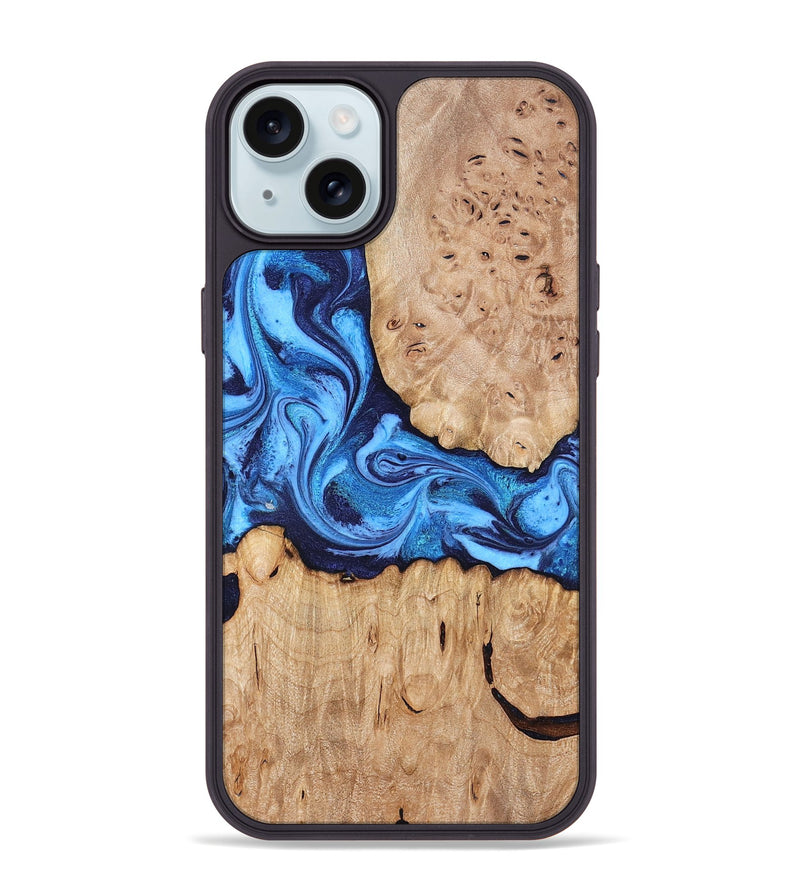 iPhone 15 Plus Wood Phone Case - Shayla (Blue, 831714)