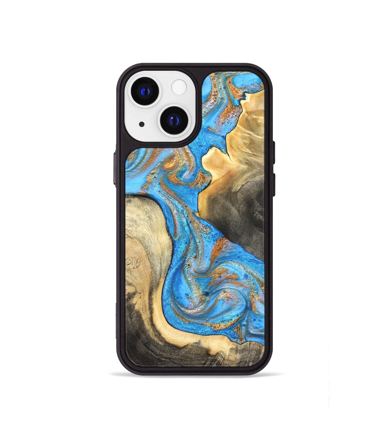 iPhone 13 mini Wood Phone Case - Noa (Teal & Gold, 831731)
