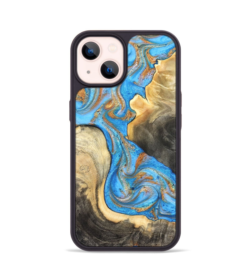 iPhone 14 Wood Phone Case - Noa (Teal & Gold, 831731)