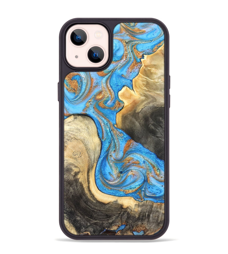 iPhone 14 Plus Wood Phone Case - Noa (Teal & Gold, 831731)