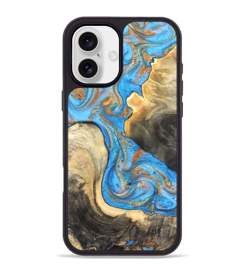 iPhone 16 Plus Wood Phone Case - Noa (Teal & Gold, 831731)