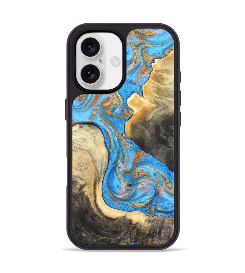 iPhone 17 Wood Phone Case - Noa (Teal & Gold, 831731)