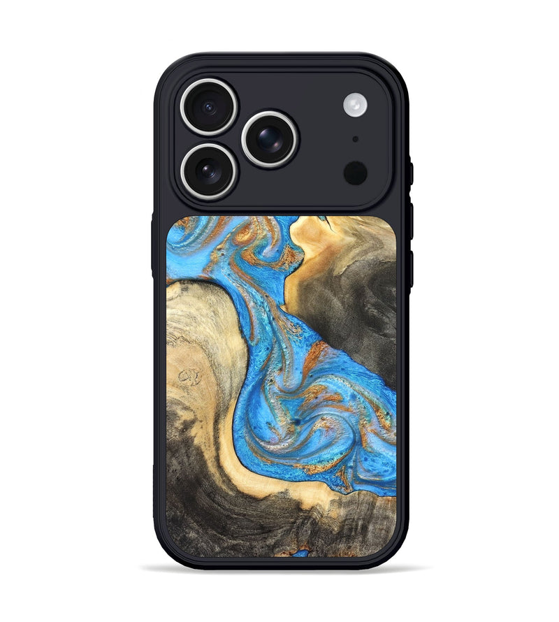 iPhone 17 Pro Wood Phone Case - Noa (Teal & Gold, 831731)