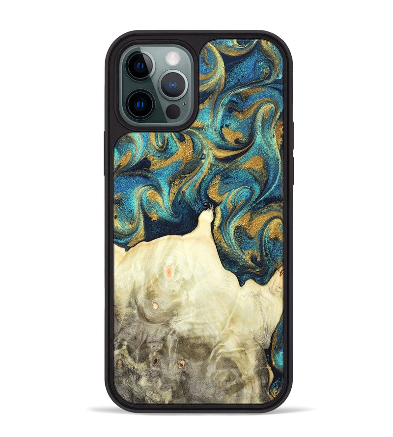 iPhone 12 Pro Max Wood Phone Case - Candis (Teal & Gold, 831752)