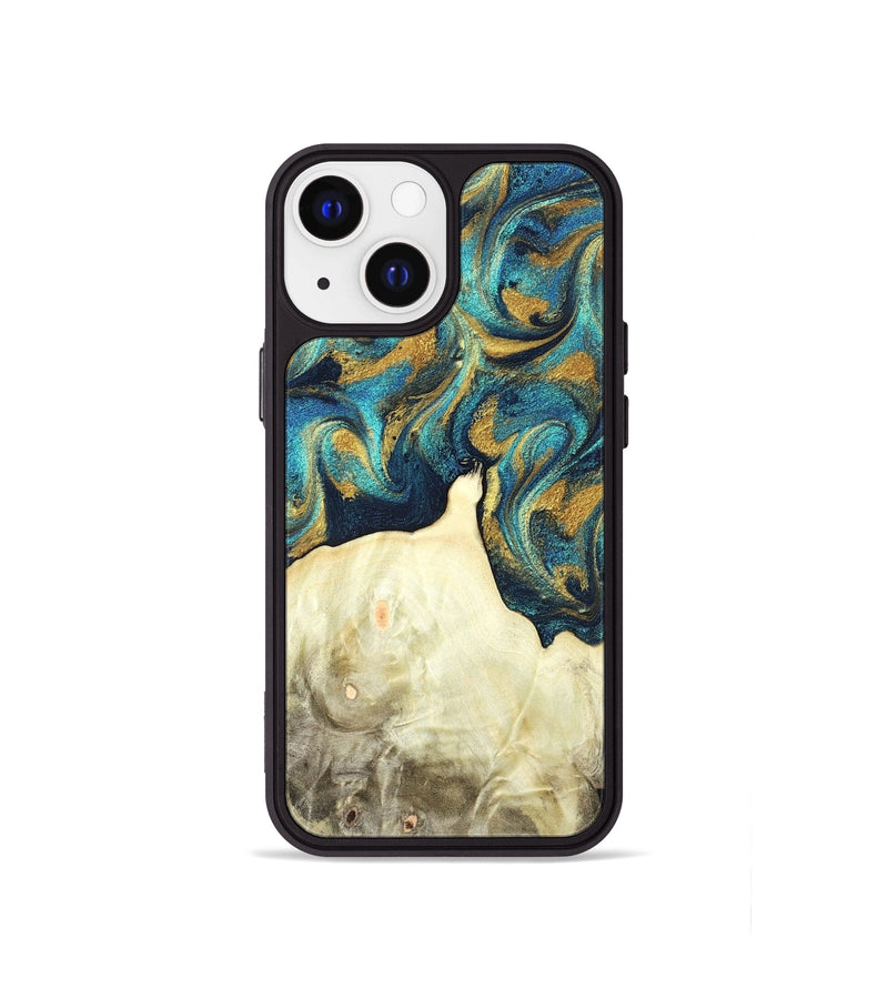 iPhone 13 mini Wood Phone Case - Candis (Teal & Gold, 831752)