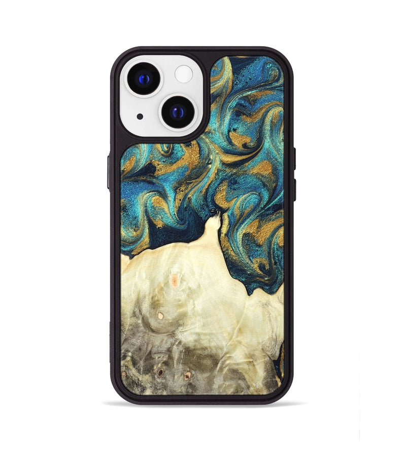 iPhone 13 Wood Phone Case - Candis (Teal & Gold, 831752)